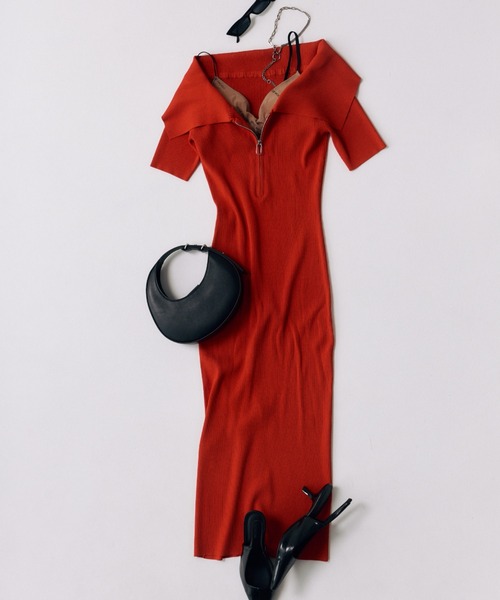 JOSE MOON ワンピース OFFSHOULDER NARROW KNIT DRESS/オフ