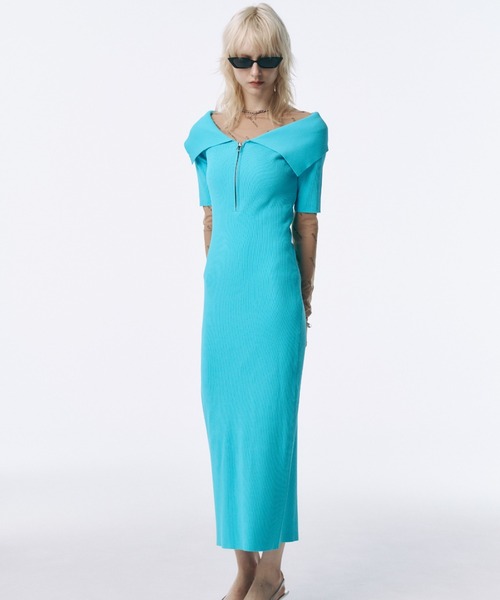 JOSE MOON ワンピース OFFSHOULDER NARROW KNIT DRESS/オフ