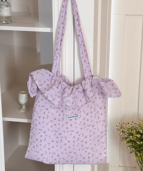 NANAHACHI トートバッグ フリルトートバック 小花柄 エコバッグ