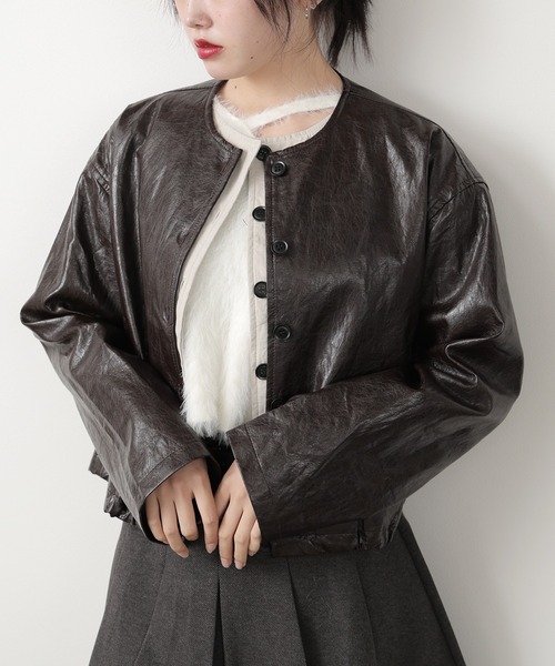 ROOP TOKYO ジャケット ノーカラージャケット ショート丈 ノーカラー