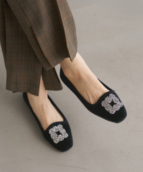 IENA シューズ MALUS/マリュス VELVET BIJOU SHOES レディース