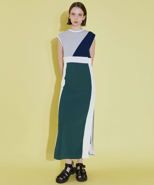A+TOKYO 「A + TOKYO」 ノースリーブワンピース 1 グリーン