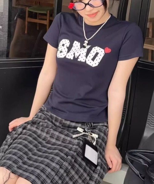  ドット柄 スリムフィット Tシャツ Lサイズ 半袖 レディース SHEENA（シーナ） tシャツ 半袖 「新色追加・7色展開」ドットロゴ