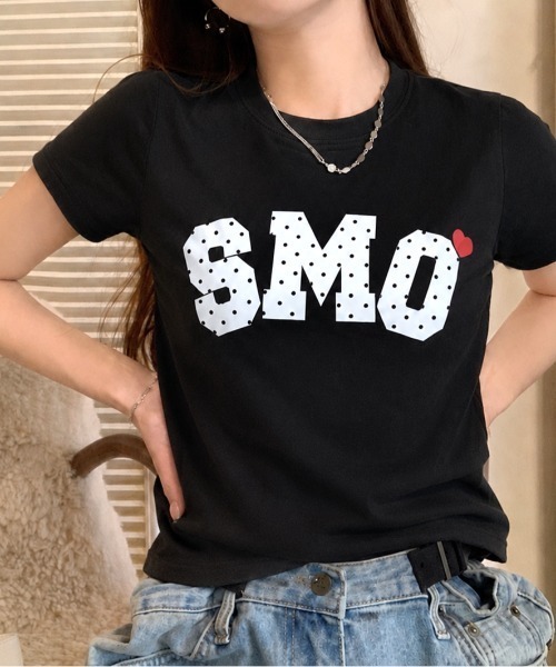  ドット柄 スリムフィット Tシャツ Lサイズ 半袖 レディース SHEENA（シーナ） tシャツ 半袖 ドットロゴコンパクトフィットTシャツ