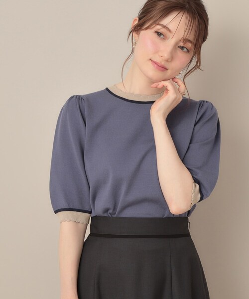 ニット セーター 「5分袖・華奢見え・通勤」配色スカラ5分袖ニット レディース | Couture Brooch