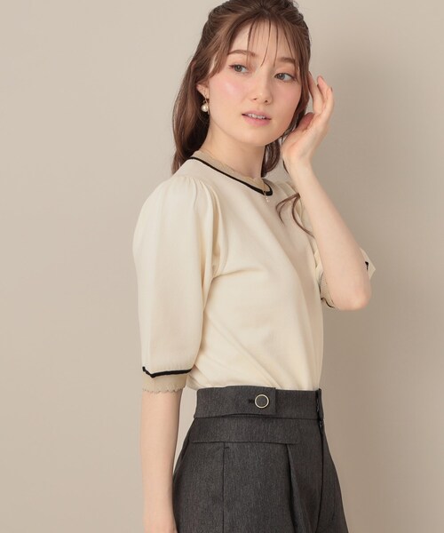 ニット セーター 「5分袖・華奢見え・通勤」配色スカラ5分袖ニット レディース | Couture Brooch | 08