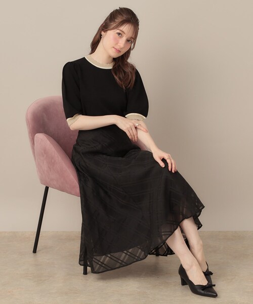 ニット セーター 「5分袖・華奢見え・通勤」配色スカラ5分袖ニット レディース | Couture Brooch | 21