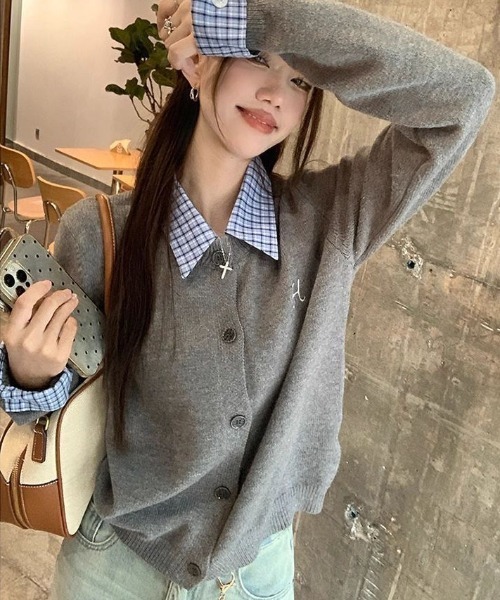 gossip!ロサンゼルス カーディガン チェックシャツ×カーディガン