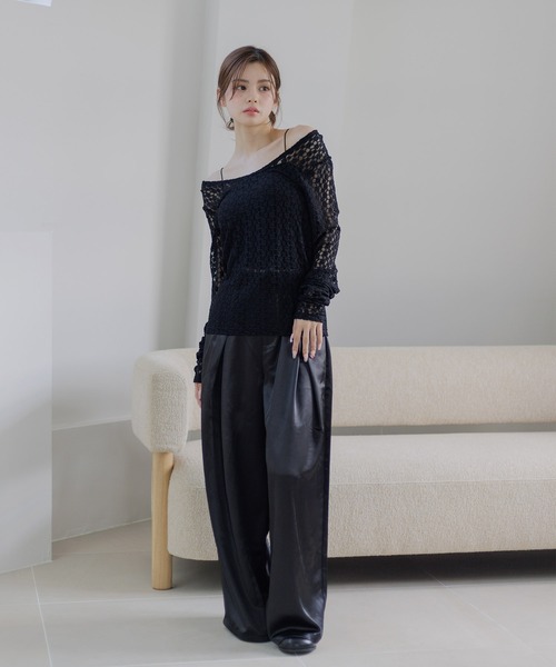 ワイドパンツ パンツ サテンタックワイドパンツ レディース : ZOZOTOWN
