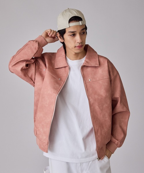 ALL RUNS ブルゾン アウター リベット付き フェイクレザージャケット