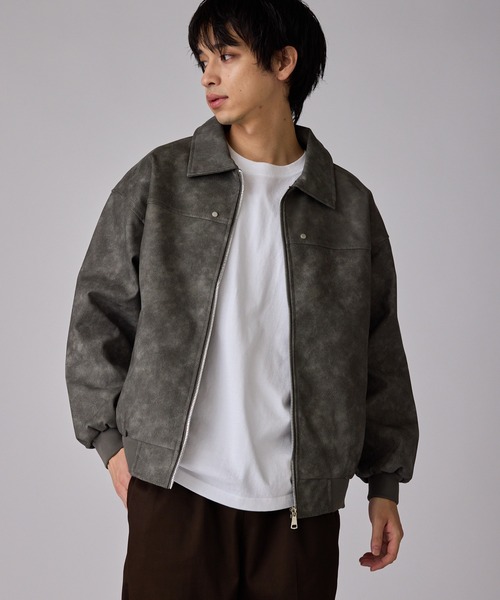 ジャケット・アウター ruy ALL RUNS ブルゾン アウター リベット付き フェイクレザージャケット