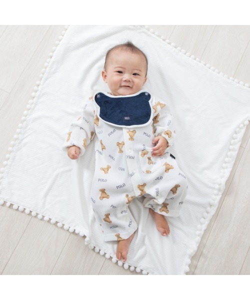 ♡*♡様 vintage Carter's クマ柄ロンパース 80cm No.895 ゴブラン風くまちゃんフロントボタンリボンジャンパースカート