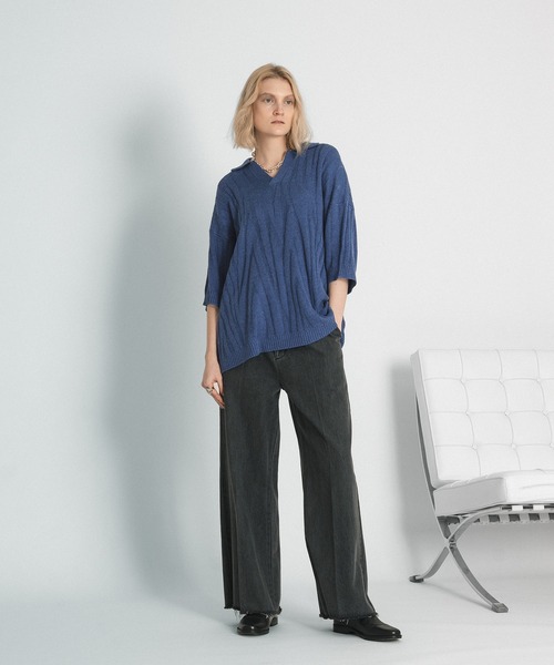 「selle glant」 7分袖ポロシャツ SMALL ボルドー メンズ_画像3