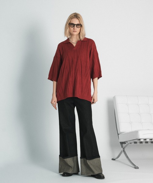 「selle glant」 7分袖ポロシャツ SMALL ボルドー メンズ_画像9