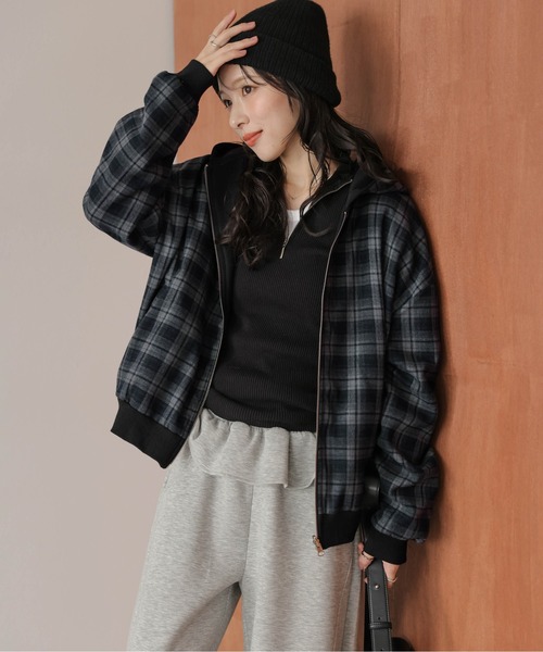 La-gemme（ラジェム） パーカー チェック柄 or無地/2WAYジップアップ