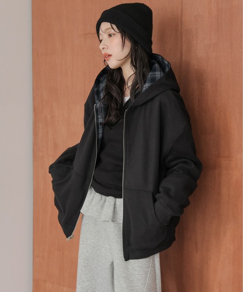 La-gemme（ラジェム） パーカー チェック柄 or無地/2WAYジップアップ