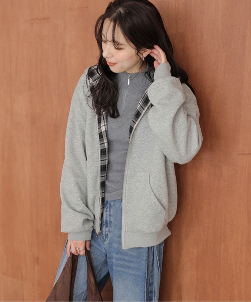 La-gemme（ラジェム） パーカー チェック柄 or無地/2WAYジップアップ