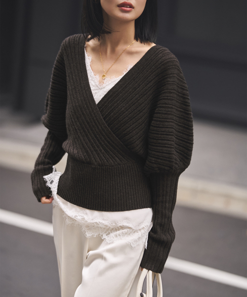 NOBLE（ノーブル） ニット セーター カシュクールランダムリブニット