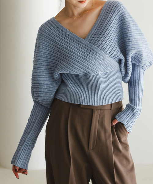 NOBLE（ノーブル） ニット セーター カシュクールランダムリブニット