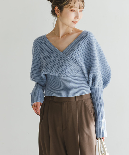 NOBLE（ノーブル） ニット セーター カシュクールランダムリブニット