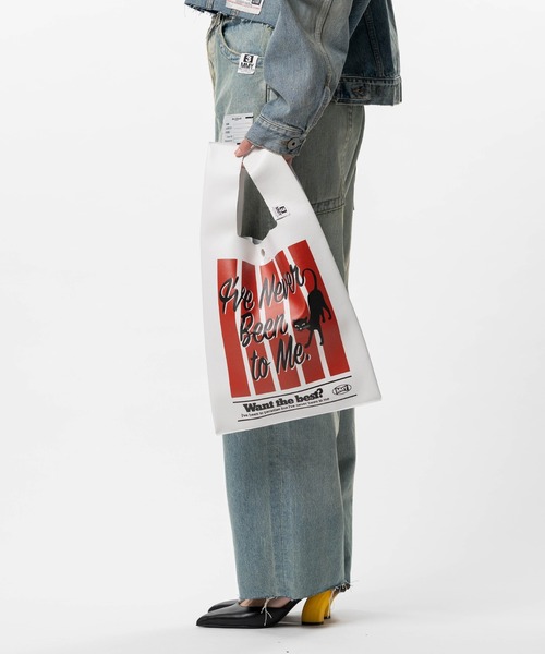 ショルダーバッグ Cat Print Leather Shopping Bag メンズの画像
