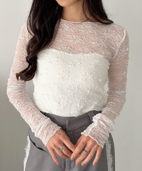 CLEA tシャツ 総レースシアー長袖トップス レディース : ZOZOTOWN