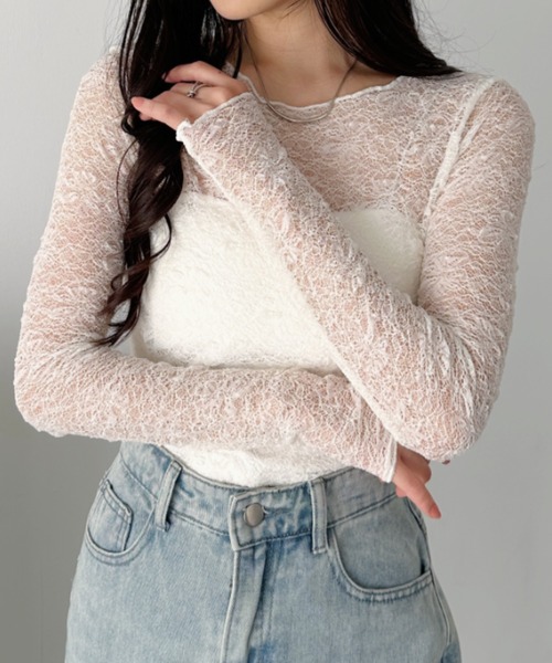 CLEA tシャツ 総レースシアー長袖トップス レディース : ZOZOTOWN