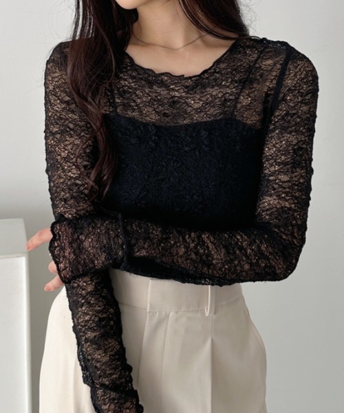 CLEA tシャツ 総レースシアー長袖トップス レディース : ZOZOTOWN