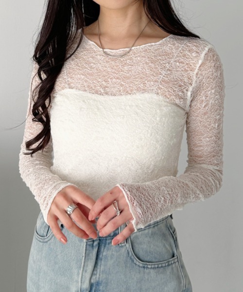 CLEA tシャツ 総レースシアー長袖トップス レディース : ZOZOTOWN
