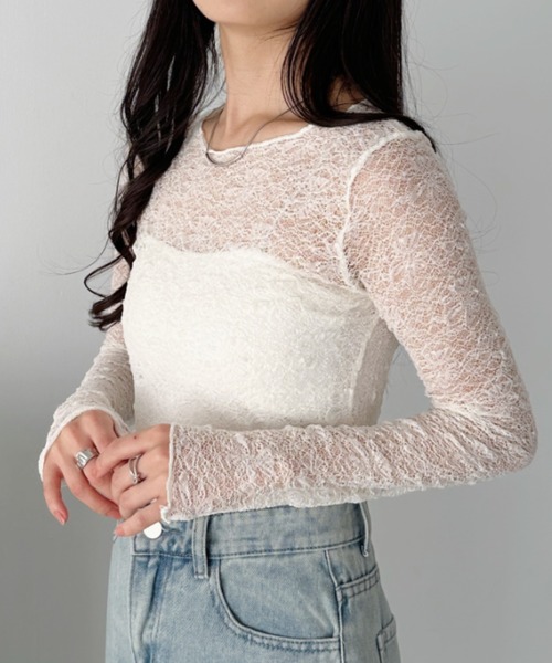 CLEA tシャツ 総レースシアー長袖トップス レディース : ZOZOTOWN