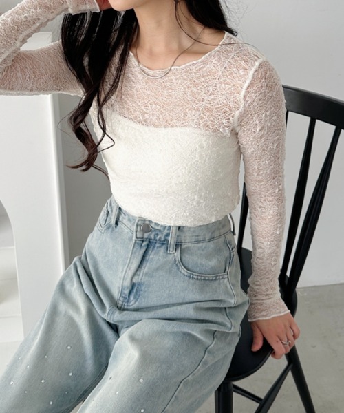 CLEA tシャツ 総レースシアー長袖トップス レディース : ZOZOTOWN