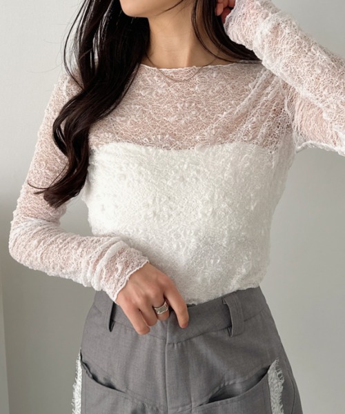 トップス CLEA CLEA tシャツ 総レースシアー長袖トップス レディース : ZOZOTOWN