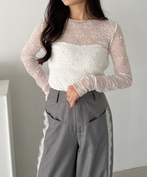 CLEA tシャツ 総レースシアー長袖トップス レディース : ZOZOTOWN