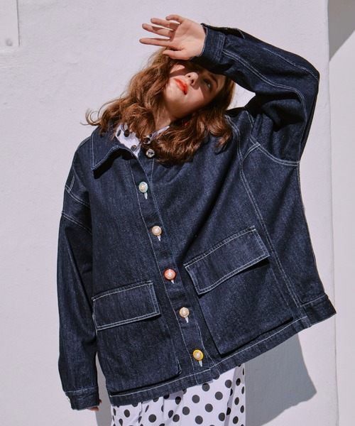 ヴィンテージ リメイク デニムジャケット Gジャン ニットモチーフ 古着 一点物 manana suerte（マニャーナスエルテ） デニムジャケット gジャン