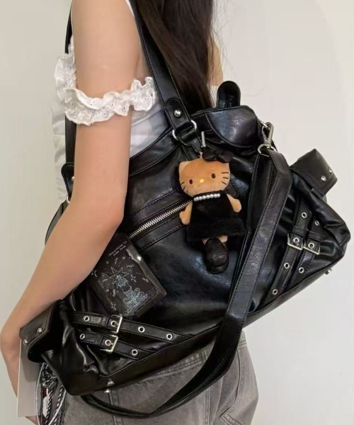 lilful ショルダーバッグ バッグ 2WAY サイドスタッズ ダブルベルト 大