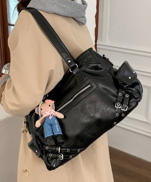 lilful ショルダーバッグ バッグ 2WAY サイドスタッズ ダブルベルト 大