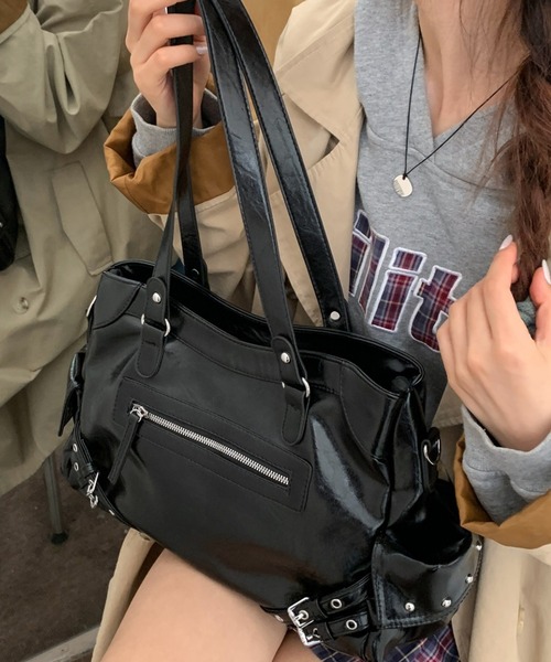 lilful ショルダーバッグ バッグ 2WAY サイドスタッズ ダブルベルト 大