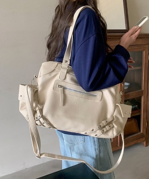 lilful ショルダーバッグ バッグ 2WAY サイドスタッズ ダブルベルト 大