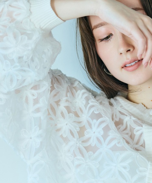 カーディガン フラワー立体刺繍ブラウスカーディガン レディースの画像