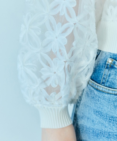 カーディガン フラワー立体刺繍ブラウスカーディガン レディースの画像