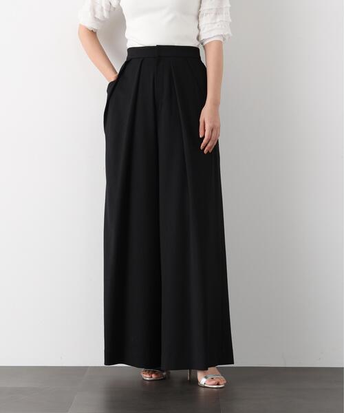 ワイドパンツ パンツ タックプリーツフレアパンツ レディースの画像