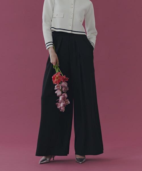 ワイドパンツ パンツ タックプリーツフレアパンツ レディースの画像