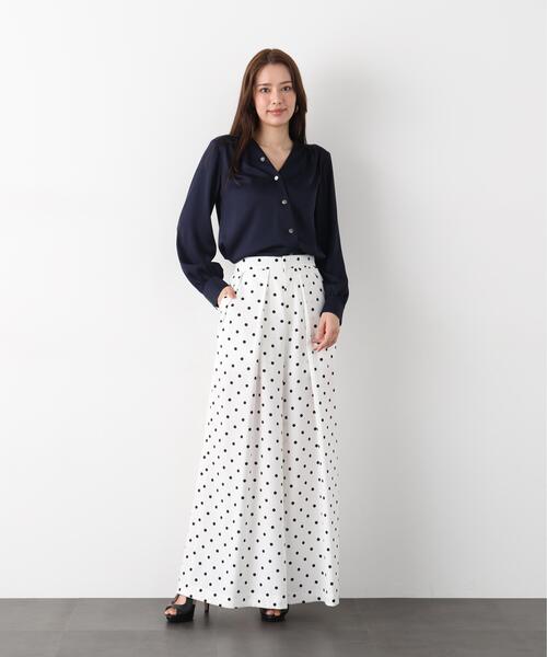 ワイドパンツ パンツ タックプリーツフレアパンツ レディースの画像