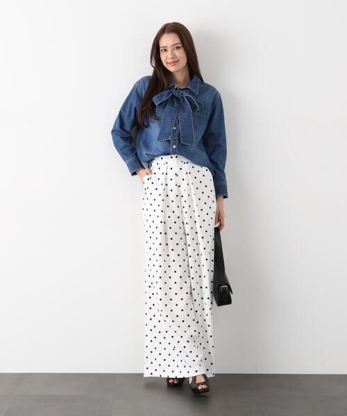 ワイドパンツ パンツ タックプリーツフレアパンツ レディースの画像