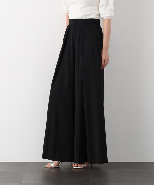 ワイドパンツ パンツ タックプリーツフレアパンツ レディースの画像