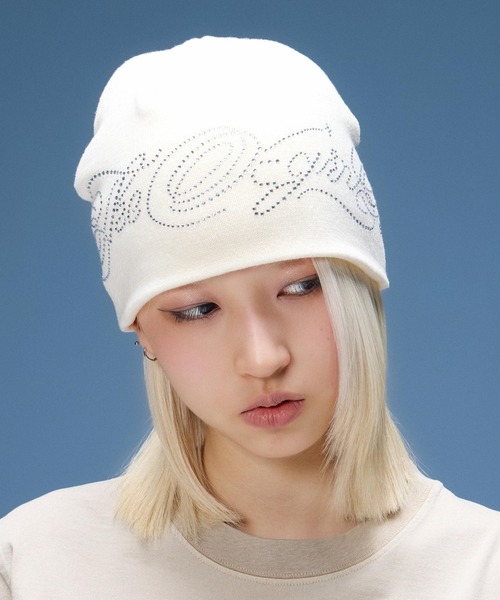 【期間限定出品】Extreme Cashmere hat ニット帽・ビーニー X-girl（エックスガール） ニット帽 ニットキャップ RHINESTONE