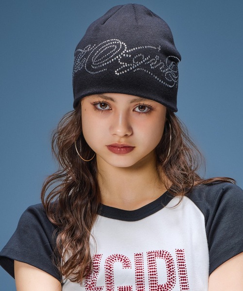 X-girl（エックスガール） ニット帽 ニットキャップ RHINESTONE