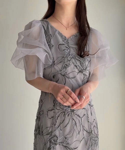 JUNOAH（ジュノア） ワンピース シャギーレースマーメイドワンピース