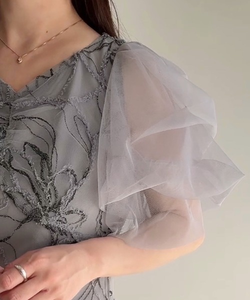 JUNOAH（ジュノア） ワンピース 半袖 シャギーレースマーメイド