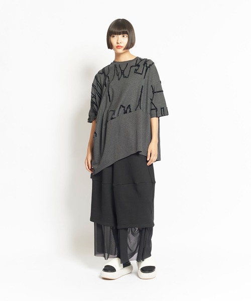 「gomme」 半袖Tシャツ MEDIUM チャコールグレー×ブラック レディース_画像2